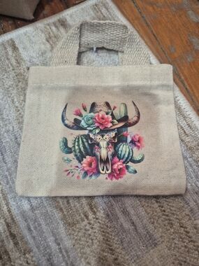 Floral Cactus Skull Canvas Tote
